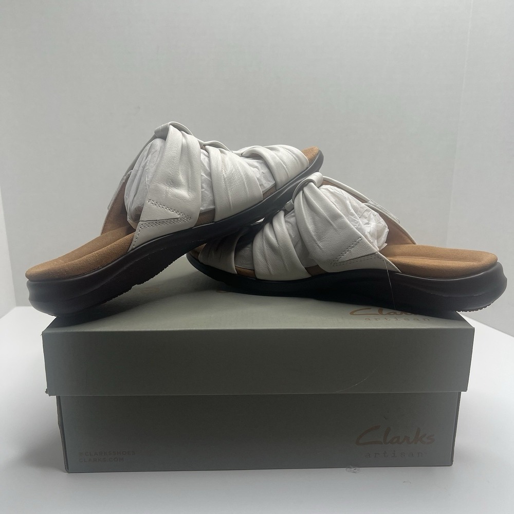 Clarks Artisan Kitly Slide Women's 10 M Cream Leather Comfort Sandals NIB